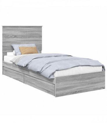 vidaXL Storage Bed with Drawer Grey Sonoma 90 x 200 cm Engineered Wood