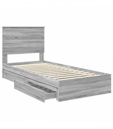 vidaXL Storage Bed with Drawer Grey Sonoma 90 x 200 cm Engineered Wood