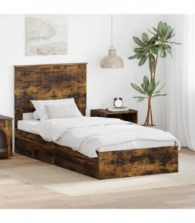 vidaXL Storage Bed with Drawer Smoked Oak 90 x 190 cm Engineered Wood