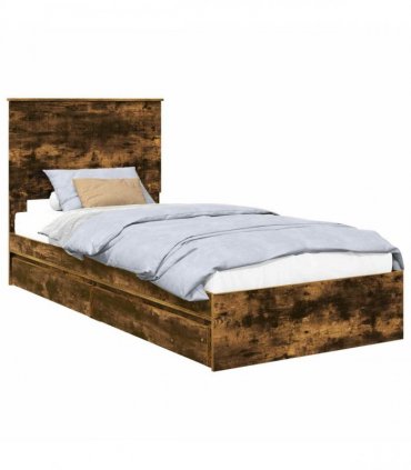 vidaXL Storage Bed with Drawer Smoked Oak 90 x 190 cm Engineered Wood