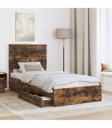 vidaXL Storage Bed with Drawer Smoked Oak 90 x 190 cm Engineered Wood