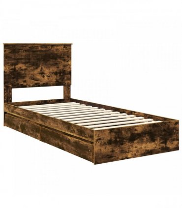 vidaXL Storage Bed with Drawer Smoked Oak 90 x 190 cm Engineered Wood