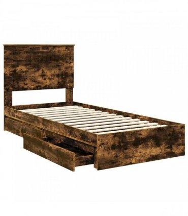 vidaXL Storage Bed with Drawer Smoked Oak 90 x 190 cm Engineered Wood