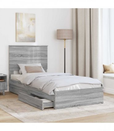 vidaXL Storage Bed with Drawer Grey Sonoma 90 x 190 cm Engineered Wood