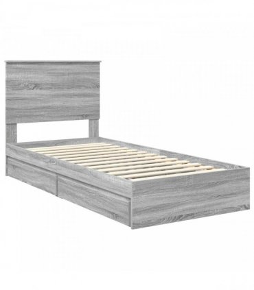 vidaXL Storage Bed with Drawer Grey Sonoma 90 x 190 cm Engineered Wood