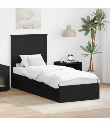 vidaXL Storage Bed with Drawer Black 75 x 190 cm Engineered Wood