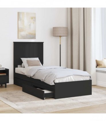 vidaXL Storage Bed with Drawer Black 75 x 190 cm Engineered Wood