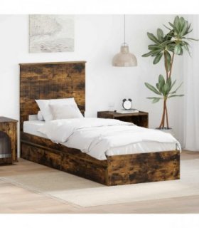 vidaXL Storage Bed with Drawer Smoked Oak 75 x 190 cm Engineered Wood