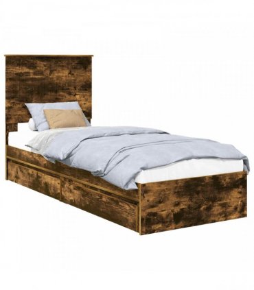 vidaXL Storage Bed with Drawer Smoked Oak 75 x 190 cm Engineered Wood