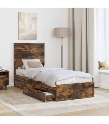 vidaXL Storage Bed with Drawer Smoked Oak 75 x 190 cm Engineered Wood