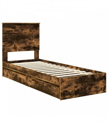 vidaXL Storage Bed with Drawer Smoked Oak 75 x 190 cm Engineered Wood