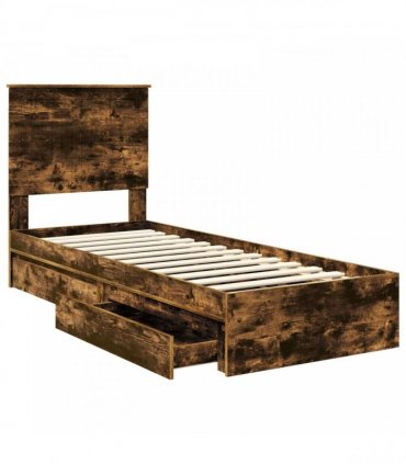vidaXL Storage Bed with Drawer Smoked Oak 75 x 190 cm Engineered Wood