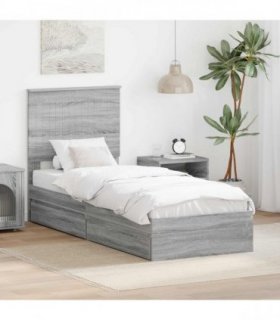 vidaXL Storage Bed with Drawer Grey Sonoma 75 x 190 cm Engineered Wood