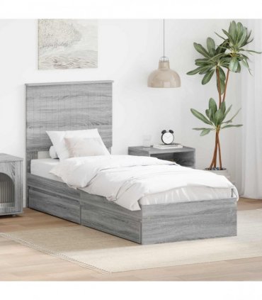 vidaXL Storage Bed with Drawer Grey Sonoma 75 x 190 cm Engineered Wood