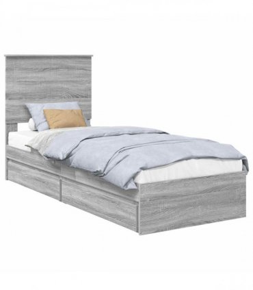 vidaXL Storage Bed with Drawer Grey Sonoma 75 x 190 cm Engineered Wood