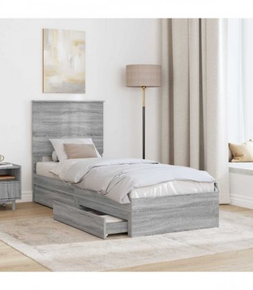 vidaXL Storage Bed with Drawer Grey Sonoma 75 x 190 cm Engineered Wood