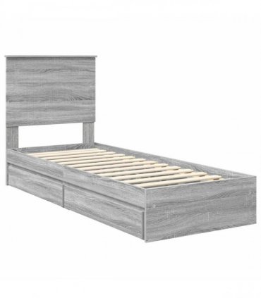 vidaXL Storage Bed with Drawer Grey Sonoma 75 x 190 cm Engineered Wood