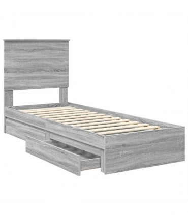 vidaXL Storage Bed with Drawer Grey Sonoma 75 x 190 cm Engineered Wood