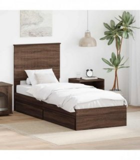 vidaXL Storage Bed with Drawer Brown Oak 75 x 190 cm Engineered Wood