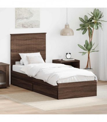 vidaXL Storage Bed with Drawer Brown Oak 75 x 190 cm Engineered Wood
