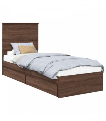 vidaXL Storage Bed with Drawer Brown Oak 75 x 190 cm Engineered Wood