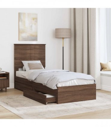 vidaXL Storage Bed with Drawer Brown Oak 75 x 190 cm Engineered Wood