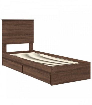 vidaXL Storage Bed with Drawer Brown Oak 75 x 190 cm Engineered Wood