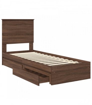 vidaXL Storage Bed with Drawer Brown Oak 75 x 190 cm Engineered Wood