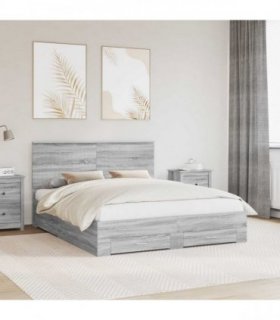 vidaXL Bed Frame with Drawer Grey Sonoma 160 x 200 cm Engineered Wood