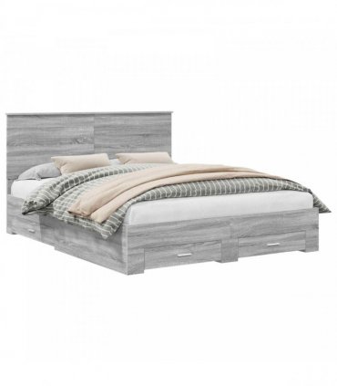 vidaXL Bed Frame with Drawer Grey Sonoma 160 x 200 cm Engineered Wood