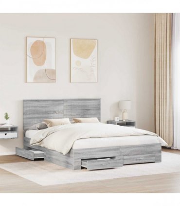 vidaXL Bed Frame with Drawer Grey Sonoma 160 x 200 cm Engineered Wood