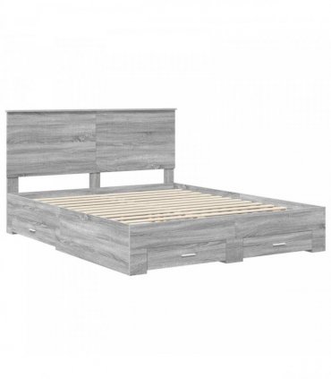 vidaXL Bed Frame with Drawer Grey Sonoma 160 x 200 cm Engineered Wood