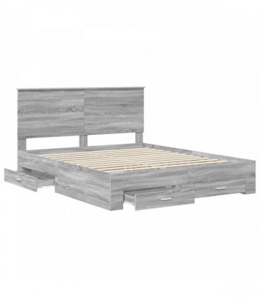 vidaXL Bed Frame with Drawer Grey Sonoma 160 x 200 cm Engineered Wood