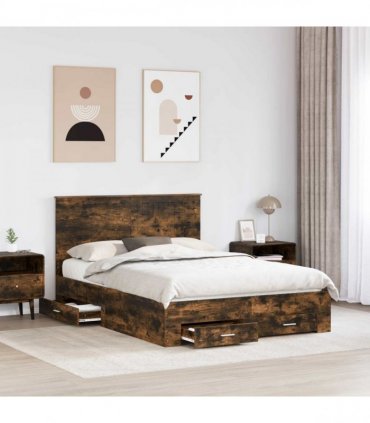 vidaXL Bed Frame with Drawer Smoked Oak 140 x 190 cm Engineered Wood