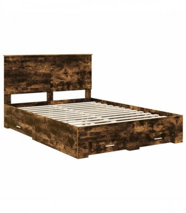 vidaXL Bed Frame with Drawer Smoked Oak 140 x 190 cm Engineered Wood