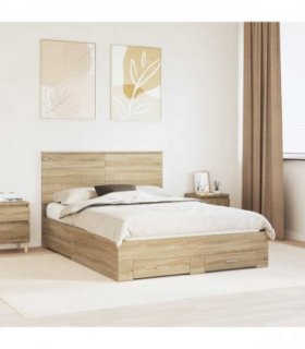 vidaXL Bed Frame with Drawer Sonoma Oak 135 x 190 cm Engineered Wood