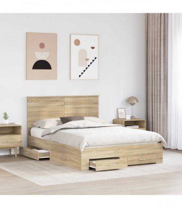 vidaXL Bed Frame with Drawer Sonoma Oak 135 x 190 cm Engineered Wood