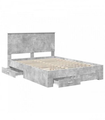 vidaXL Bed Frame Concrete Grey 135 x 190 cm Engineered Wood
