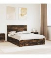 vidaXL Bed Frame with Drawer Smoked Oak 135 x 190 cm Engineered Wood