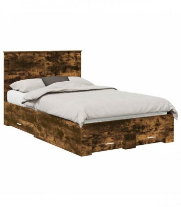 vidaXL Bed Frame with Drawer Smoked Oak 120 x 200 cm Engineered Wood