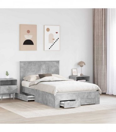 vidaXL Bed Frame Concrete Grey 120 x 190 cm Engineered Wood