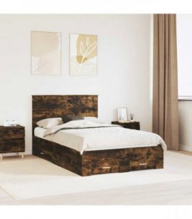 vidaXL Bed Frame with Drawer Smoked Oak 120 x 190 cm Engineered Wood