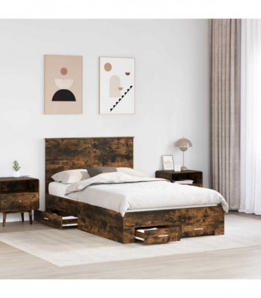 vidaXL Bed Frame with Drawer Smoked Oak 120 x 190 cm Engineered Wood