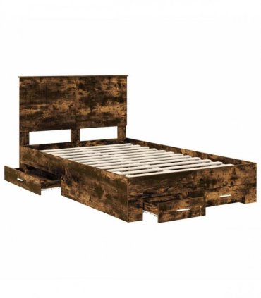 vidaXL Bed Frame with Drawer Smoked Oak 120 x 190 cm Engineered Wood