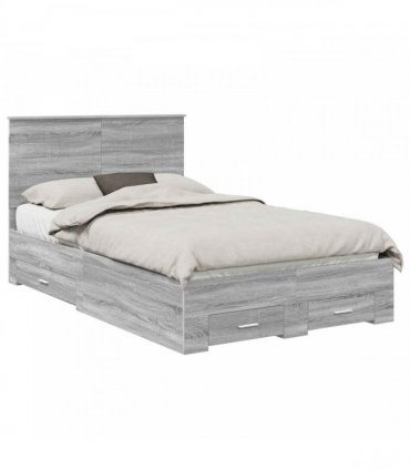 vidaXL Bed Frame with Drawer Grey Sonoma 120 x 190 cm Engineered Wood