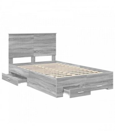 vidaXL Bed Frame with Drawer Grey Sonoma 120 x 190 cm Engineered Wood