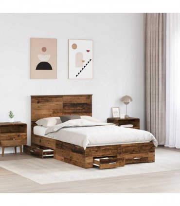 vidaXL Bed Frame with Drawer Old Wood 120 x 190 cm Engineered Wood