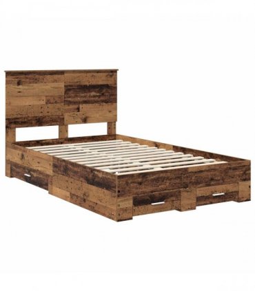vidaXL Bed Frame with Drawer Old Wood 120 x 190 cm Engineered Wood