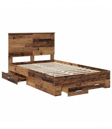 vidaXL Bed Frame with Drawer Old Wood 120 x 190 cm Engineered Wood