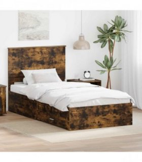 vidaXL Bed Frame with Drawer Smoked Oak 100 x 200 cm Engineered Wood